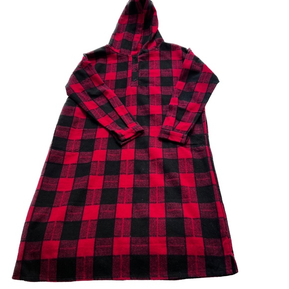 Coat Dress Buffalo Check Long With Hood Size XL Back & Red Plaid Pull On Henley - Picture 3 of 7